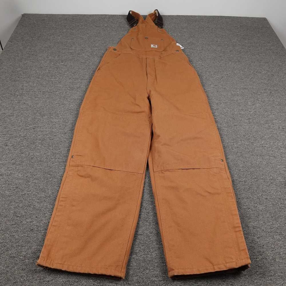 Carhartt Overall Pants Youth 16 Brown Duck Bib Insulated Canvas 28 Inseam Winter